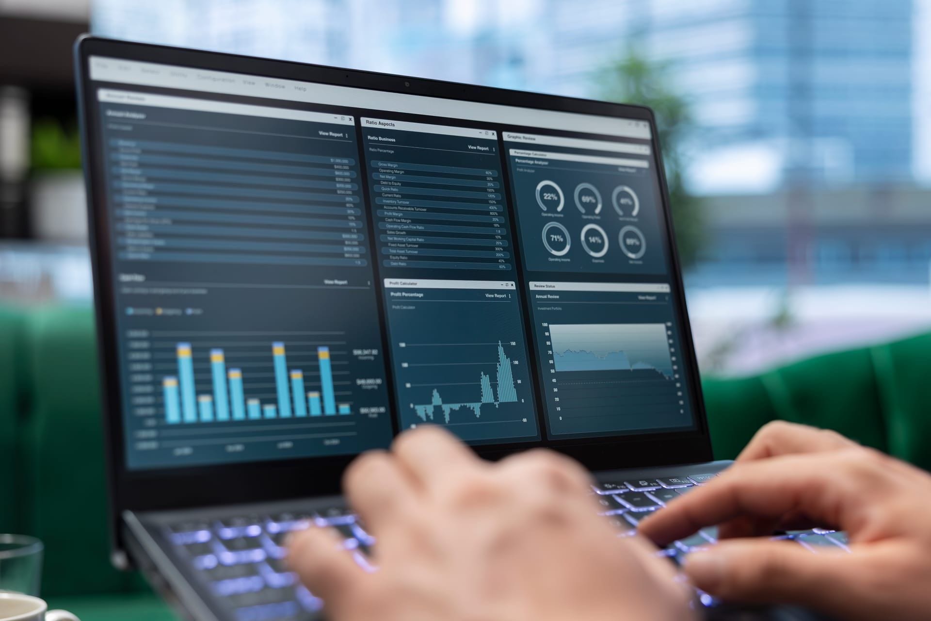 Entrepreneur managing merchant services from a modern workspace